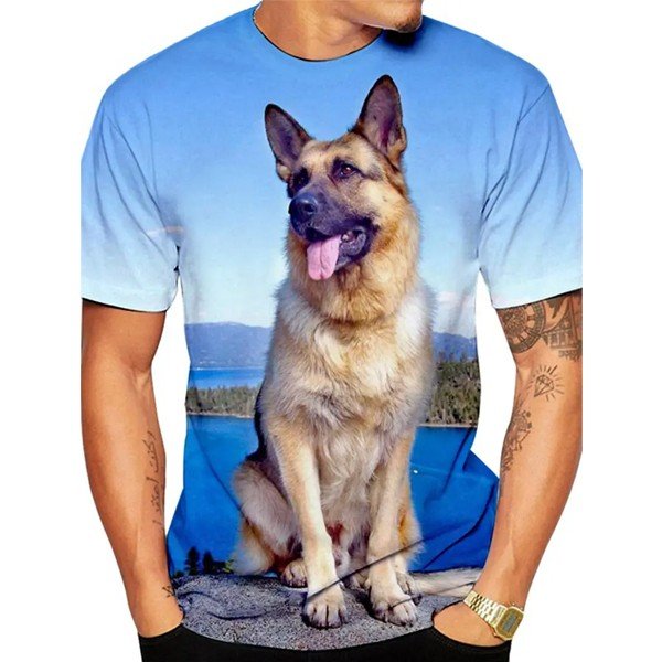 Dog Pattern 3D Print Round Neck T-shirt- Large